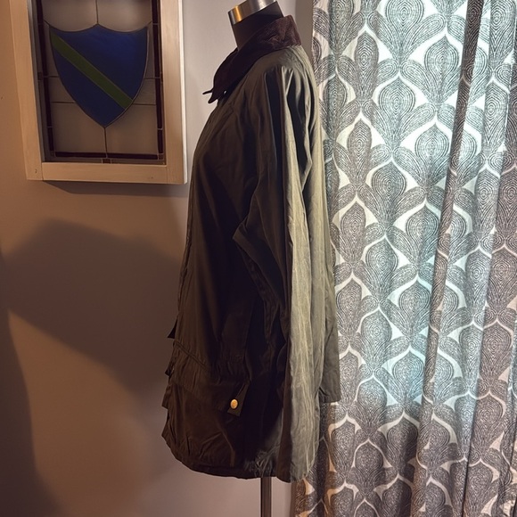 J McLaughlin Waxed Cotton Chore Coat SZ Medium Olive Green Plaid Lining - Picture 5 of 10